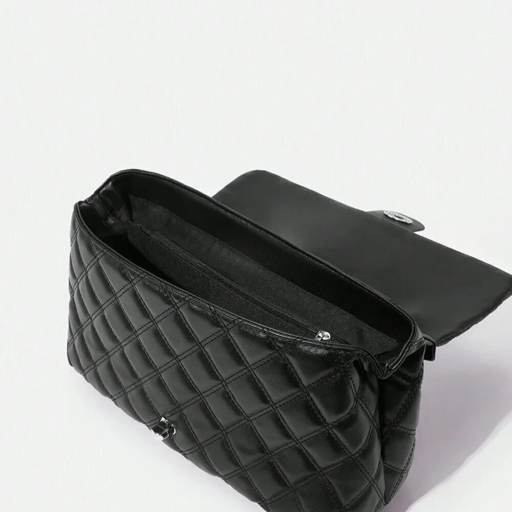 Black Elegant Women's Large Capacity Rhombic Pattern Crossbody Bag